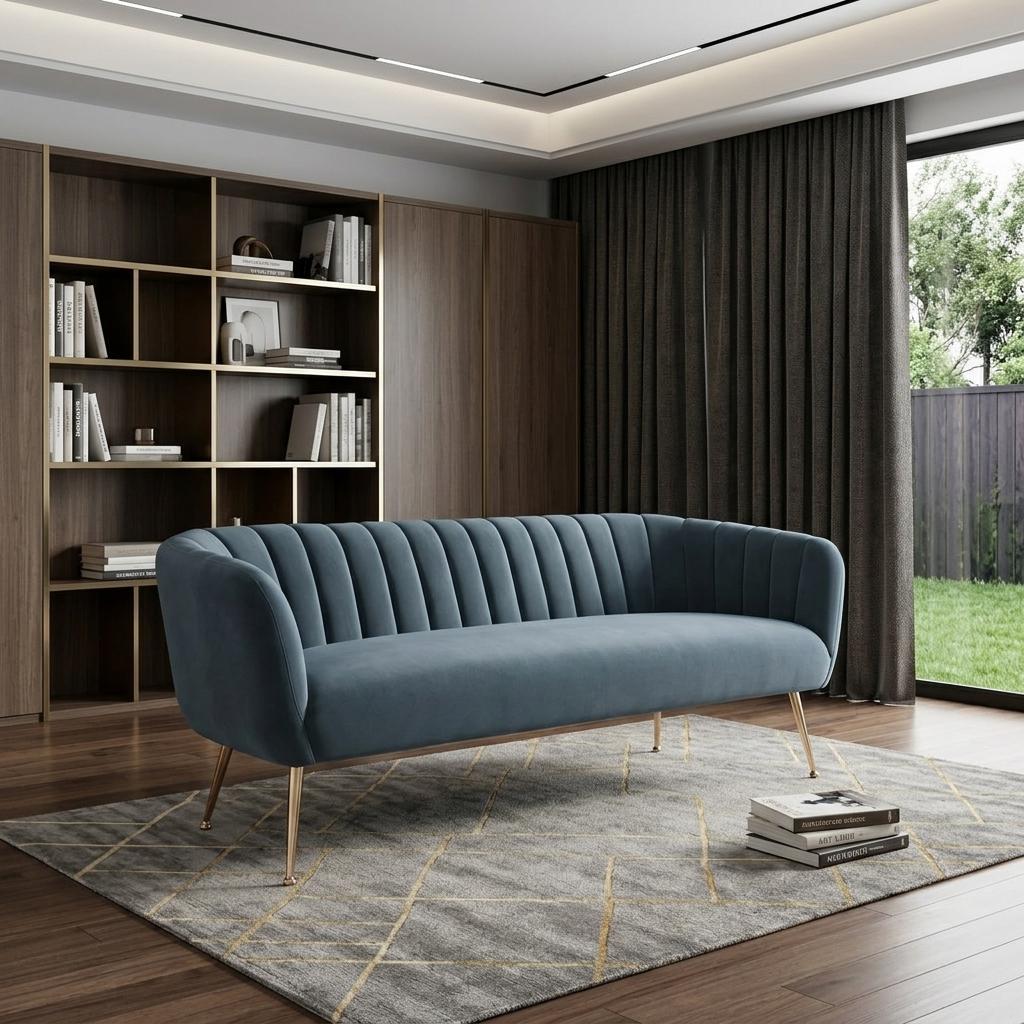 70" Velvet Channel Tufted Deco Sofa