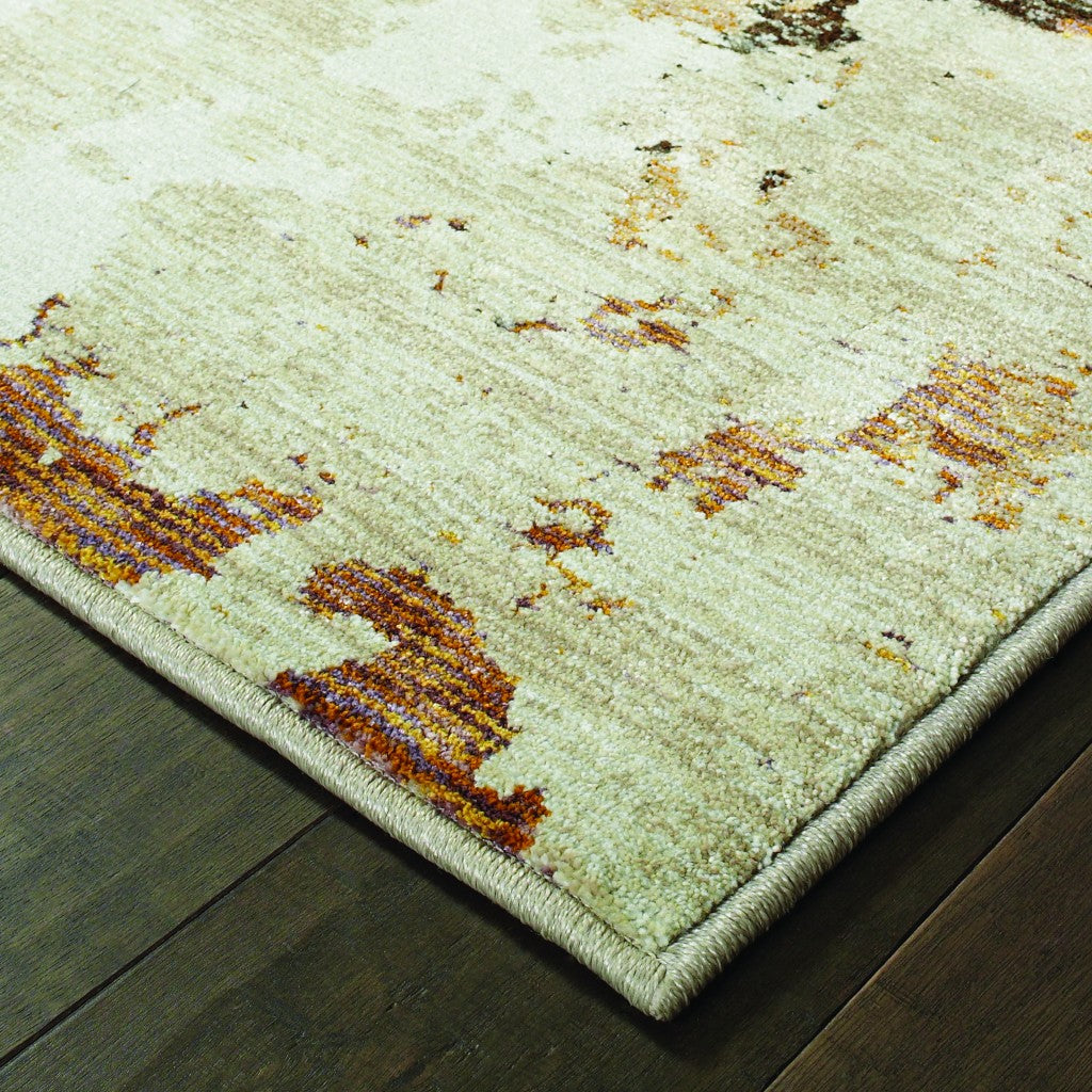 2' x 8' Beige and Black Weathered Abstract Runner Rug