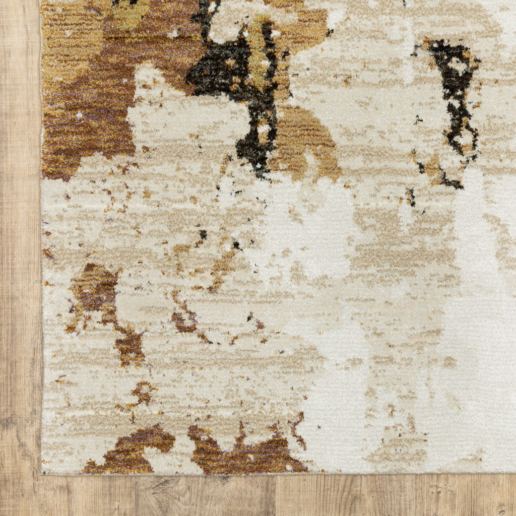 2' x 8' Beige and Black Weathered Abstract Runner Rug