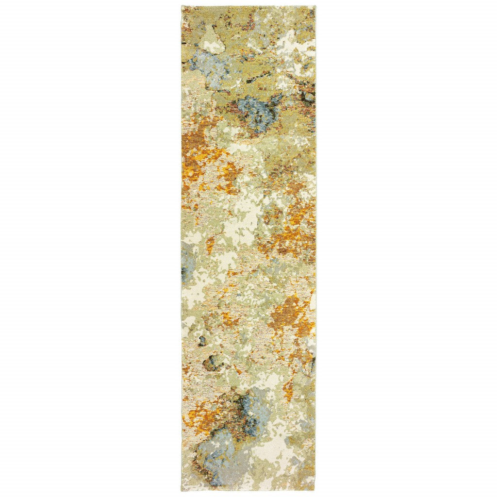 Beige and Gold Weathered Abstract Runner Rug