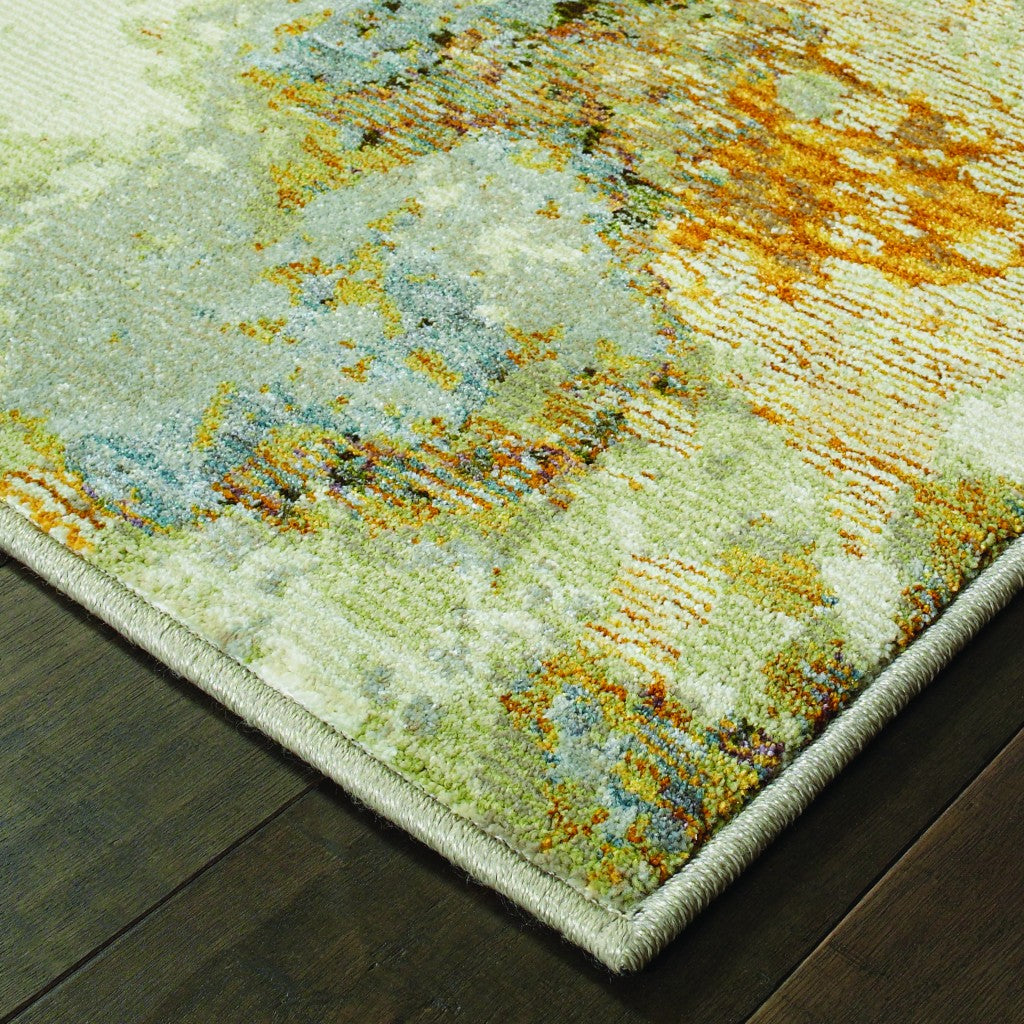 Beige and Gold Weathered Abstract Runner Rug