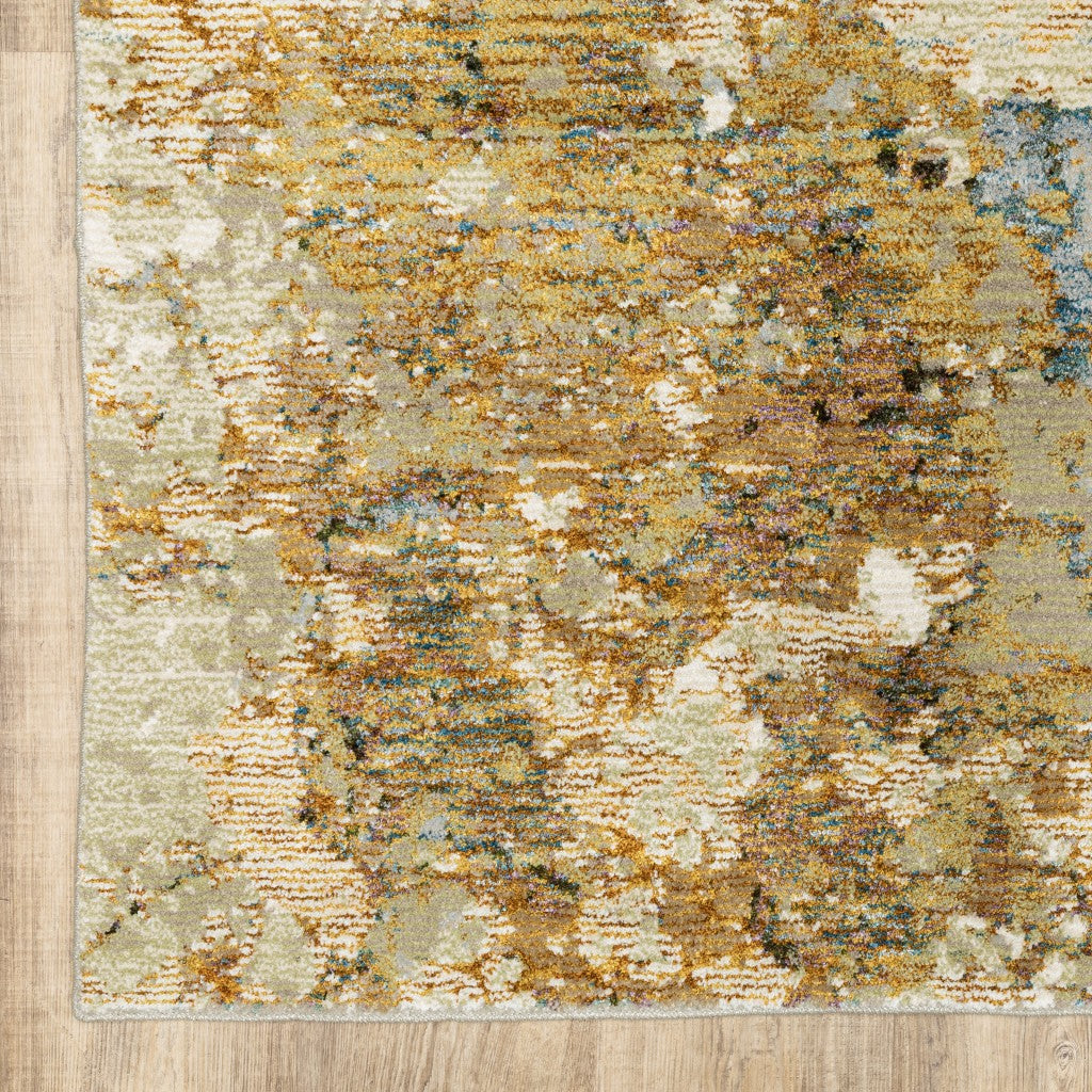 Beige and Gold Weathered Abstract Runner Rug