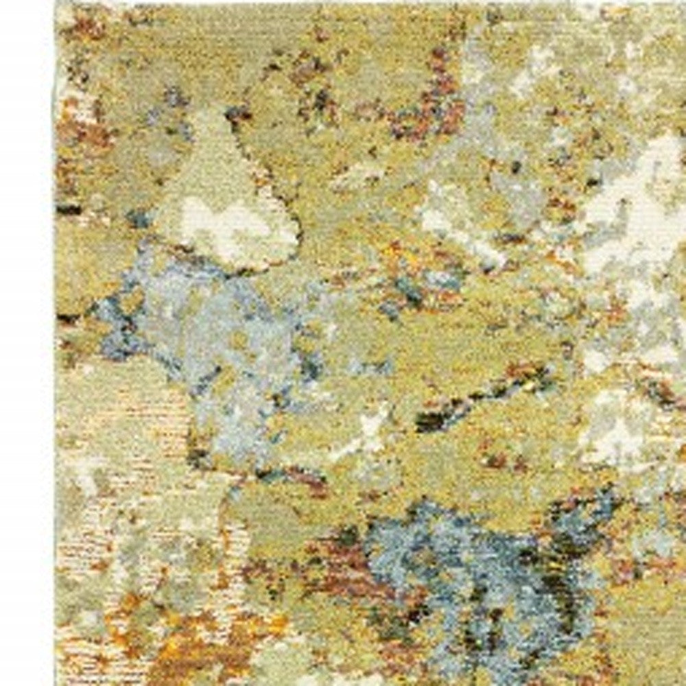 Beige and Gold Weathered Abstract Runner Rug