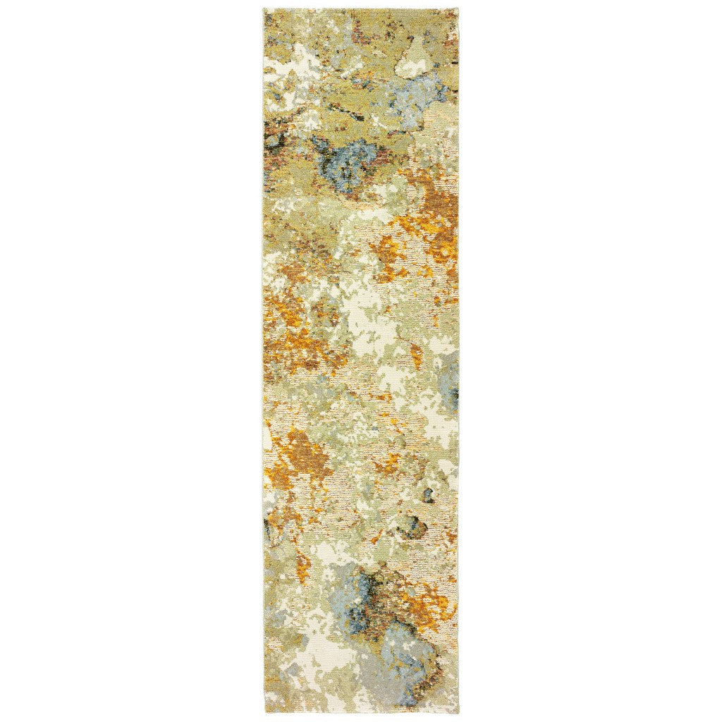 Beige and Gold Weathered Abstract Runner Rug