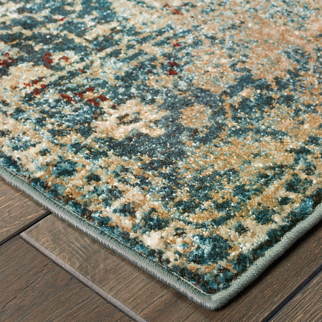 Sand and Blue Distressed Traditional Area Rug