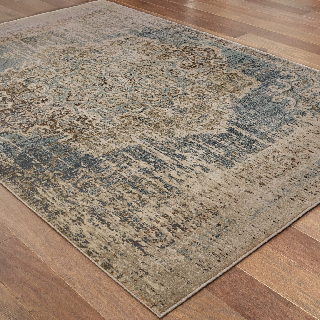 Blue and Beige Medallion Area Rug