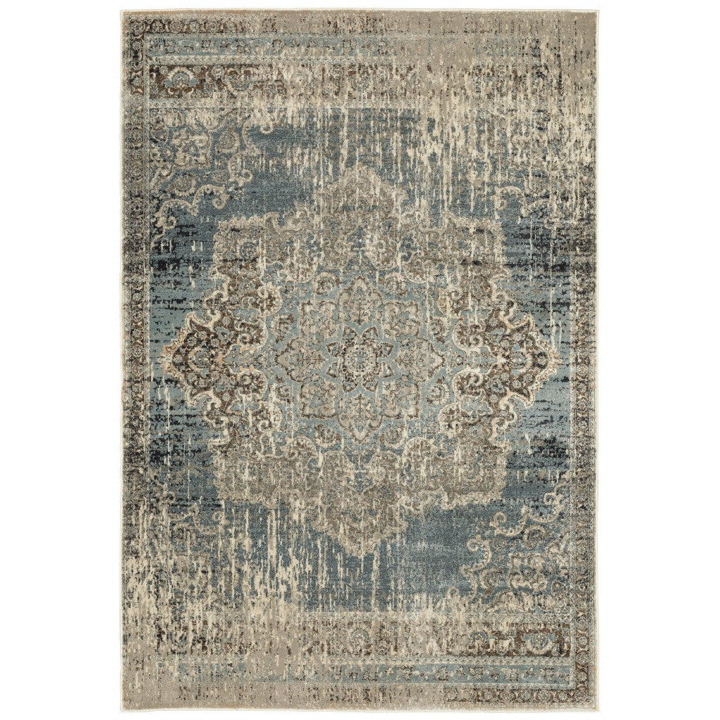 Blue and Beige Medallion Area Rug