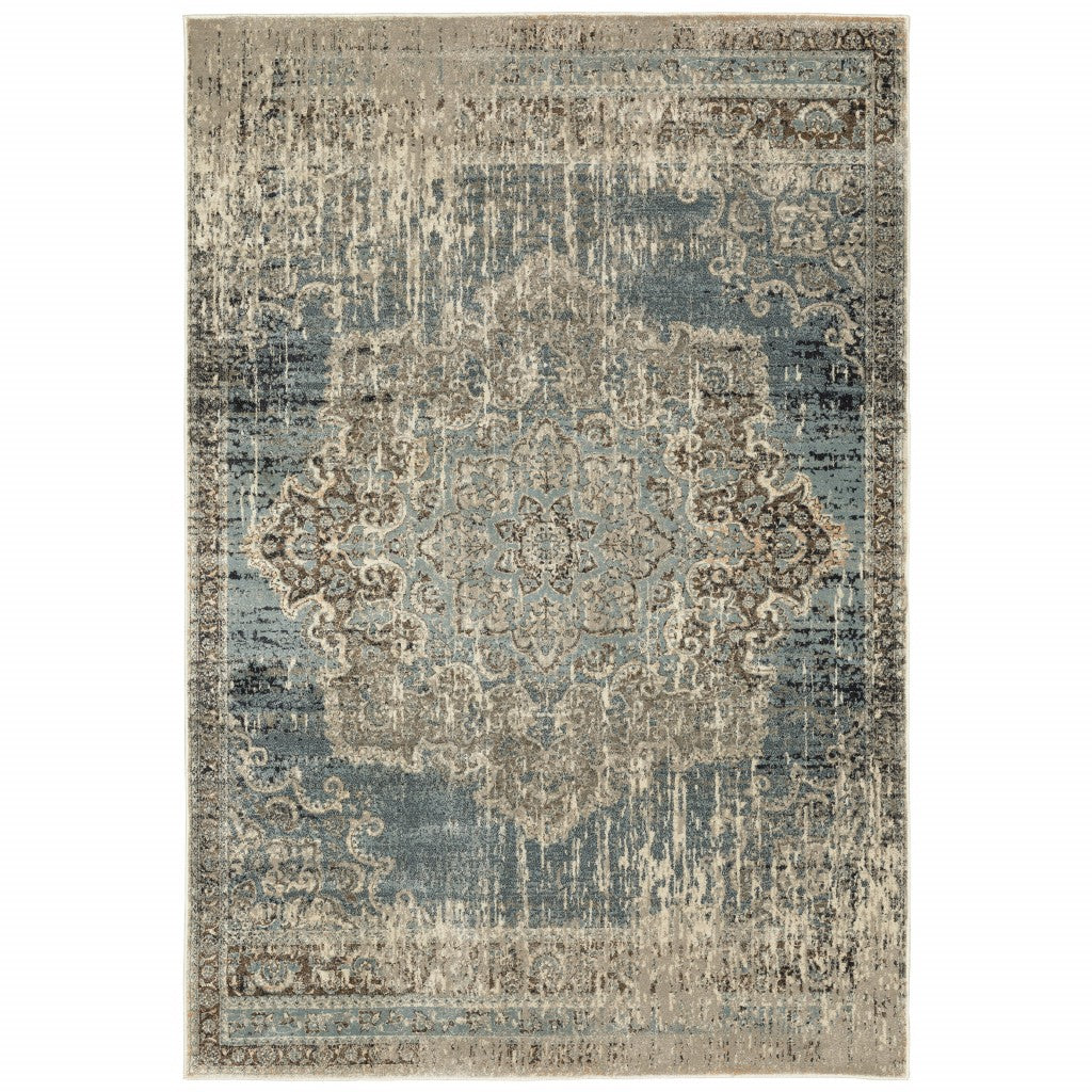 Blue and Beige Medallion Area Rug