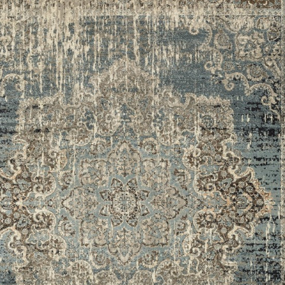 Blue and Beige Medallion Area Rug