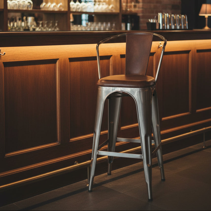 43" Brown and Gold Leather Bar Chair
