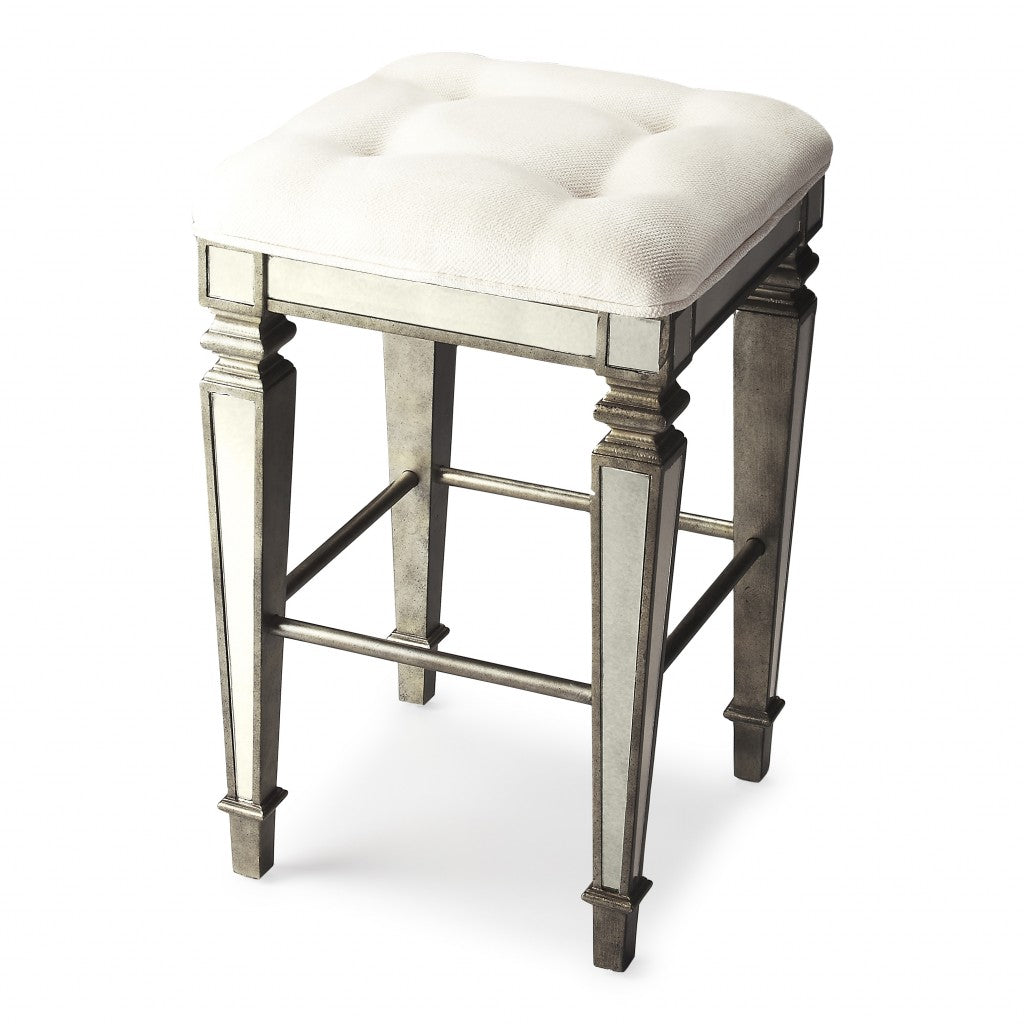 30" White and Silver Deco Bar Stool