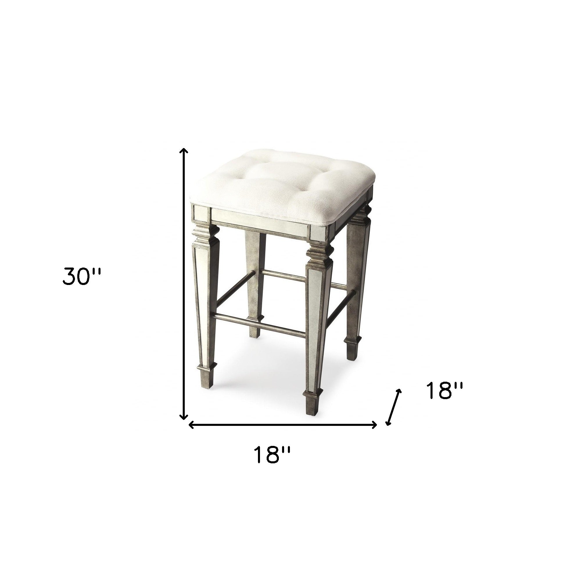 30" White and Silver Deco Bar Stool