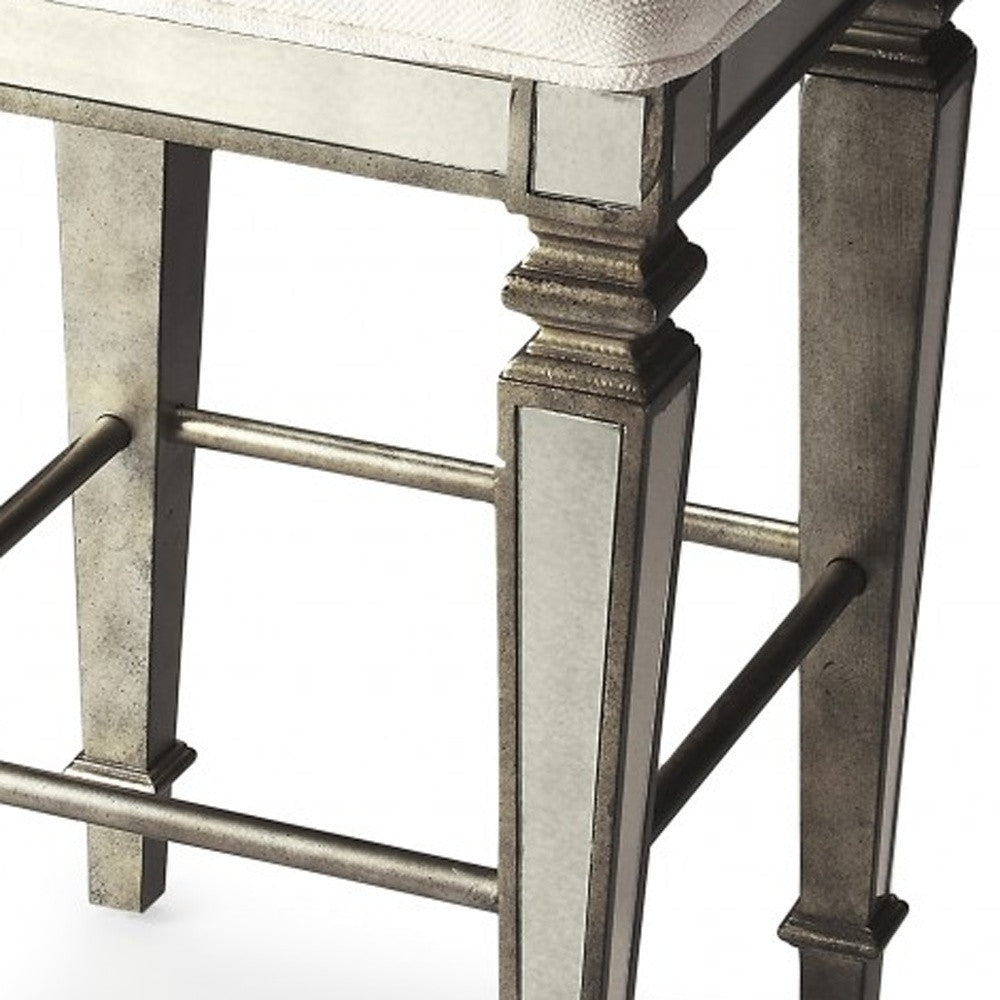 30" White and Silver Deco Bar Stool