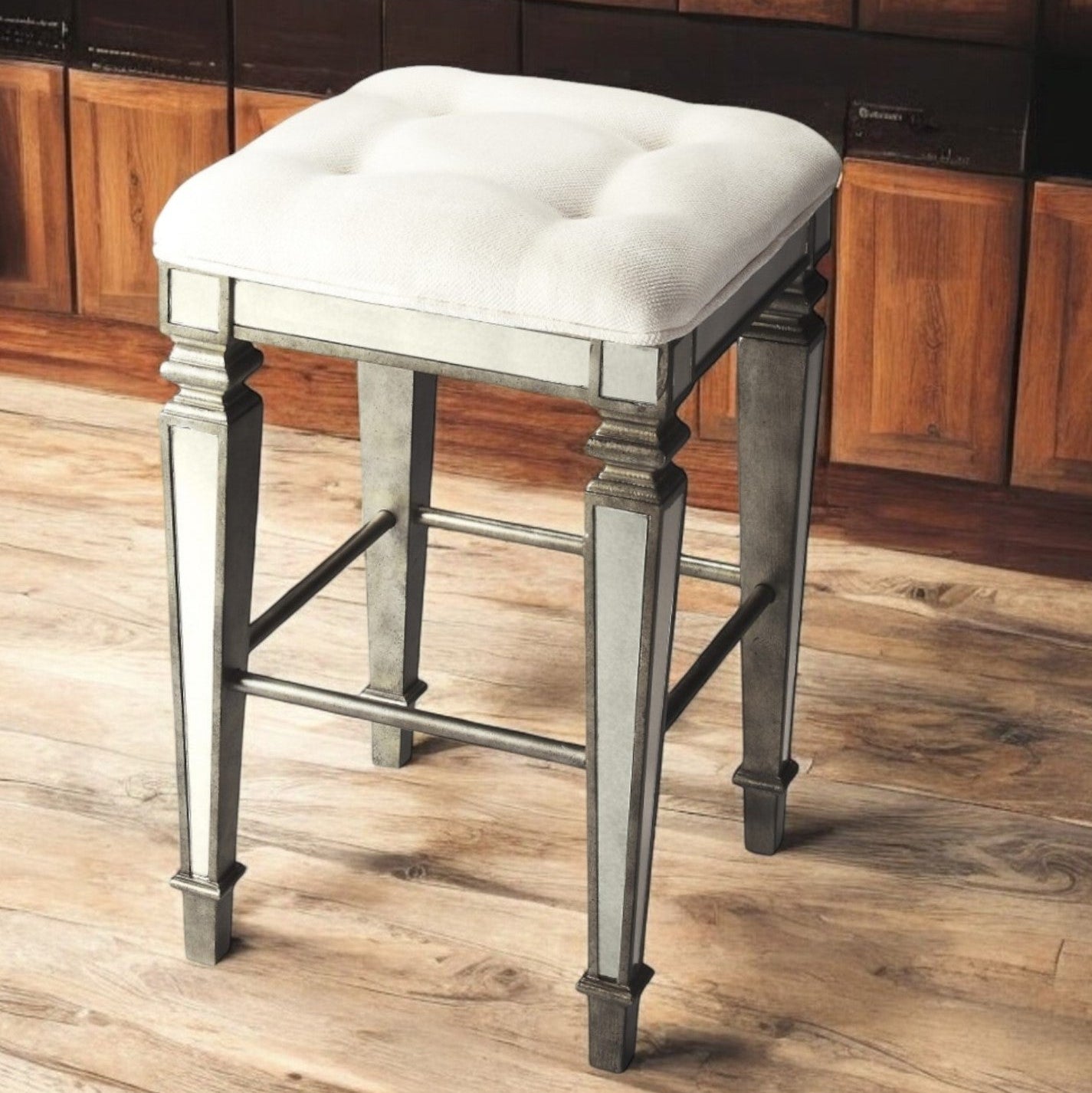 30" White and Silver Deco Bar Stool