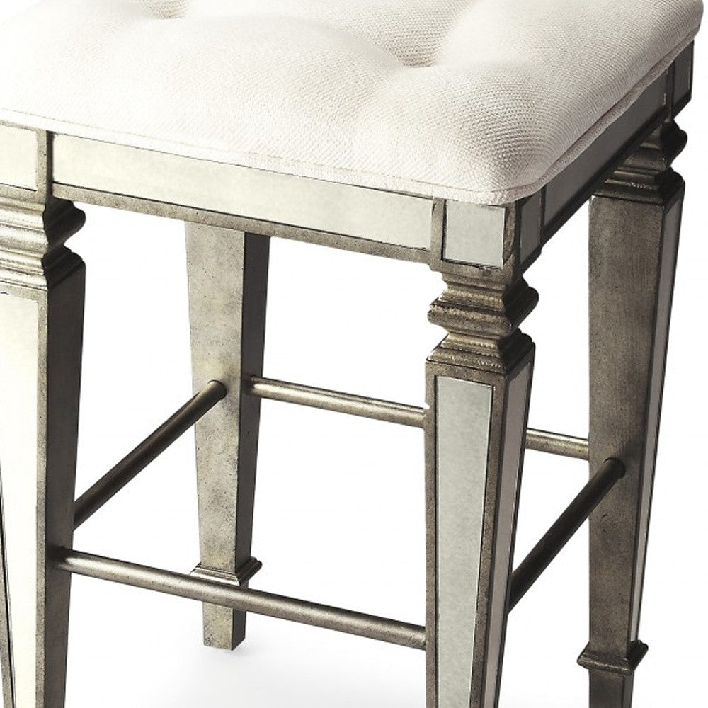 30" White and Silver Deco Bar Stool