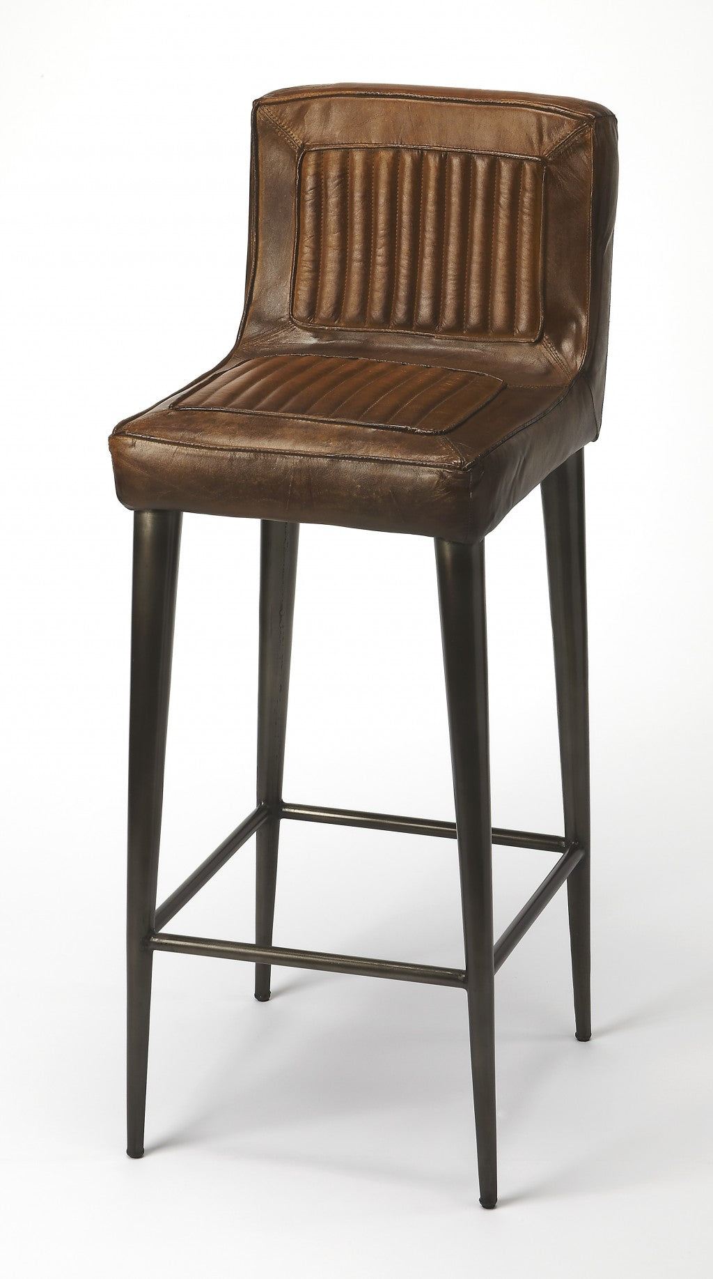 42" Brown and Black Modern Leather Bar Chair