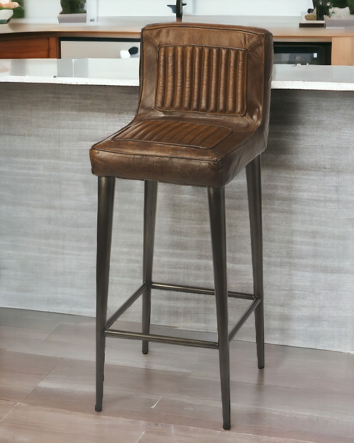 42" Brown and Black Modern Leather Bar Chair