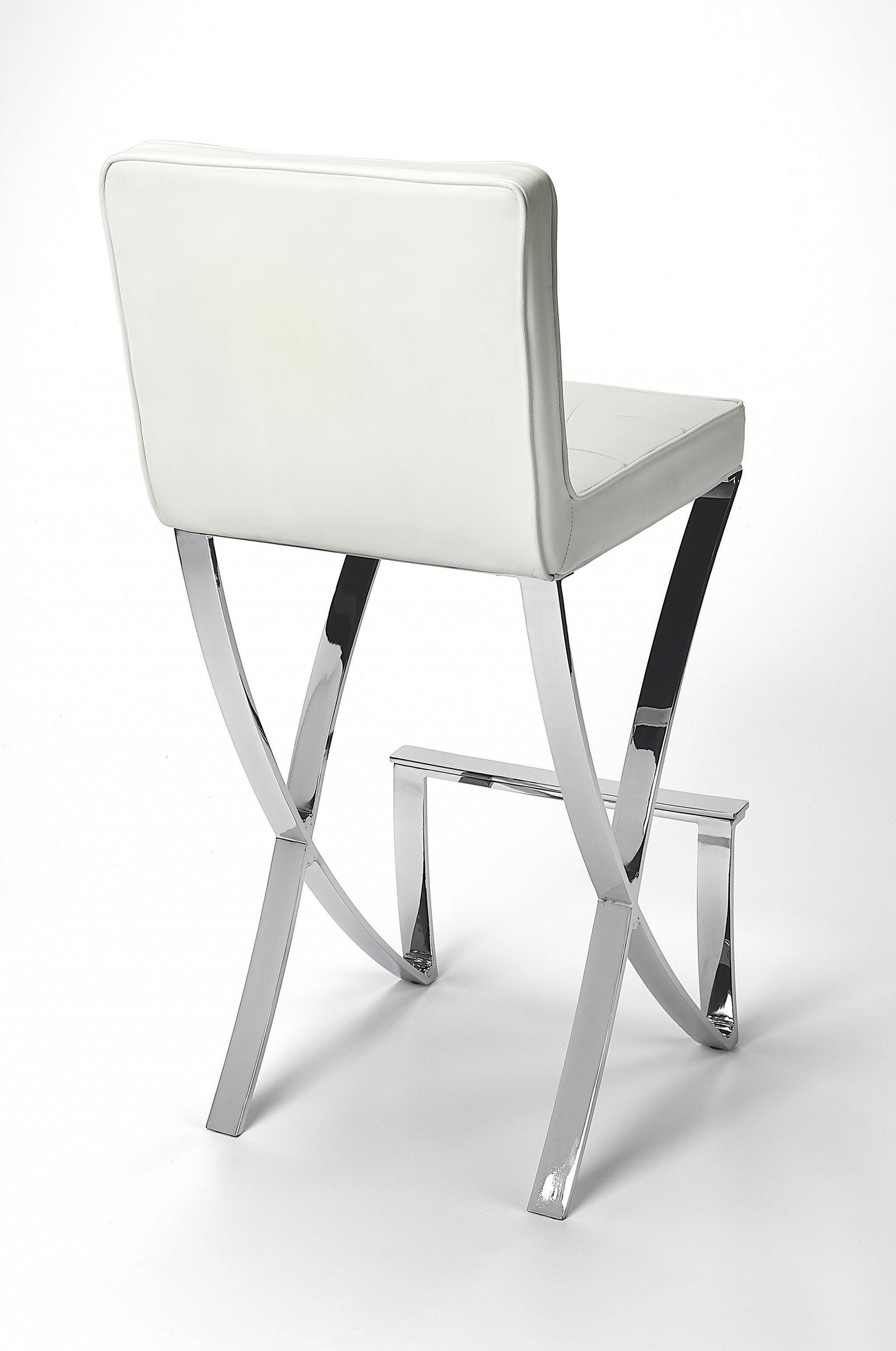 40" White and Silver Leather Full Back Bar Chair