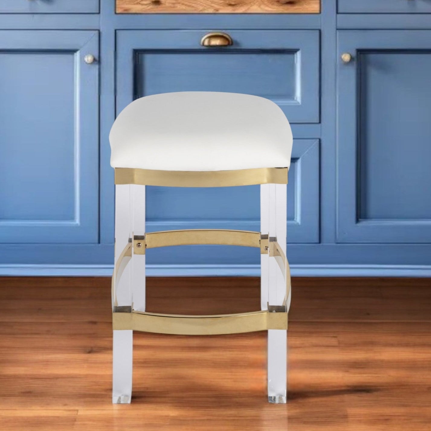 24" White and Gold Accent Barstool