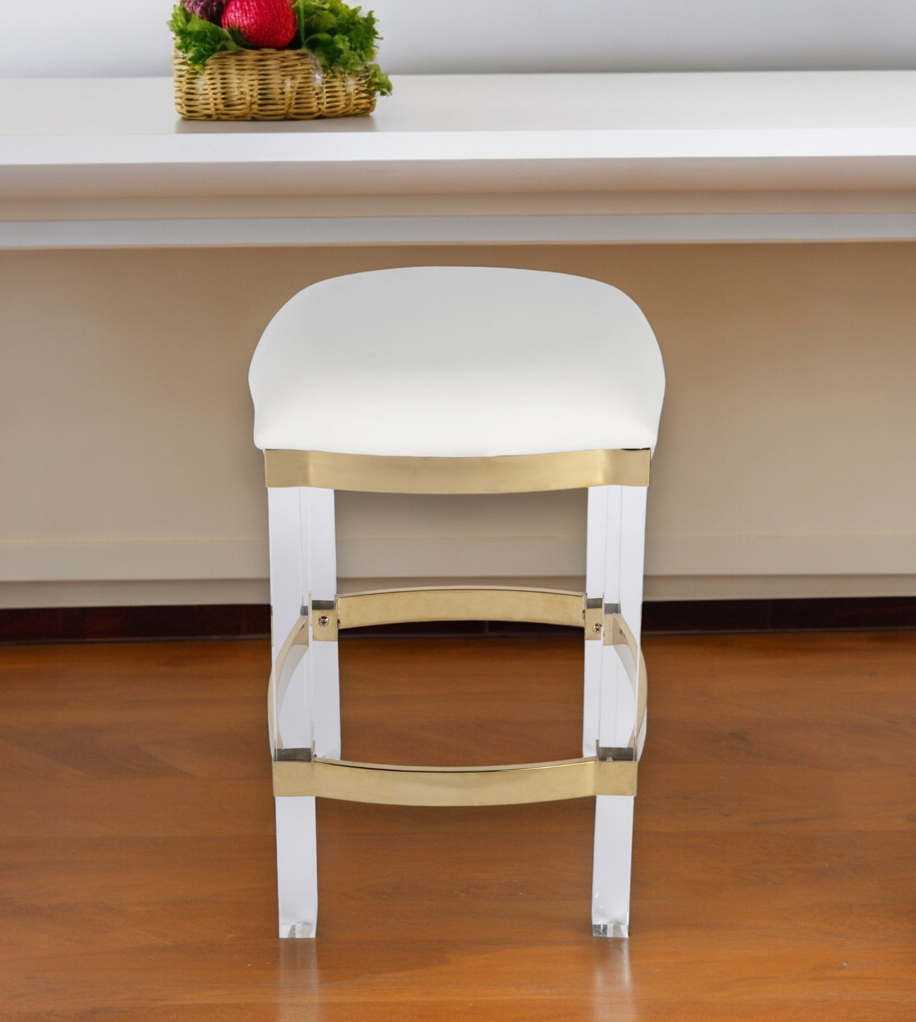 24" White and Gold Accent Barstool