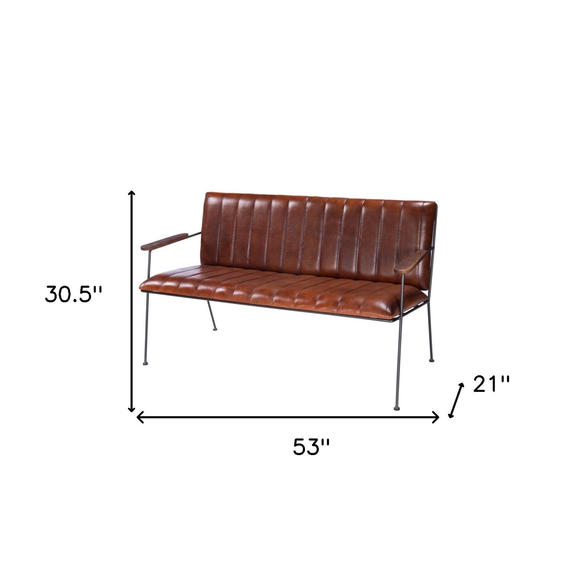 53" Brown Distressed Faux Leather Bench