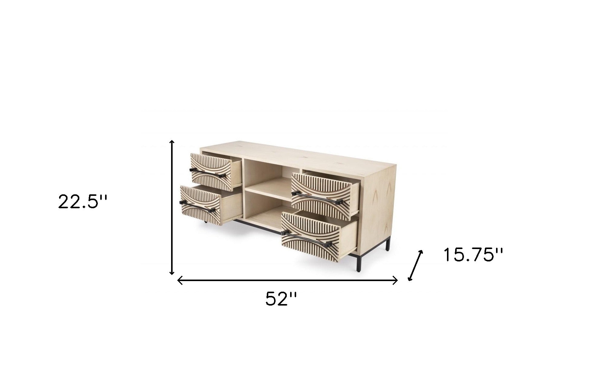 52" Light Brown Carved Wood Entertainment Console