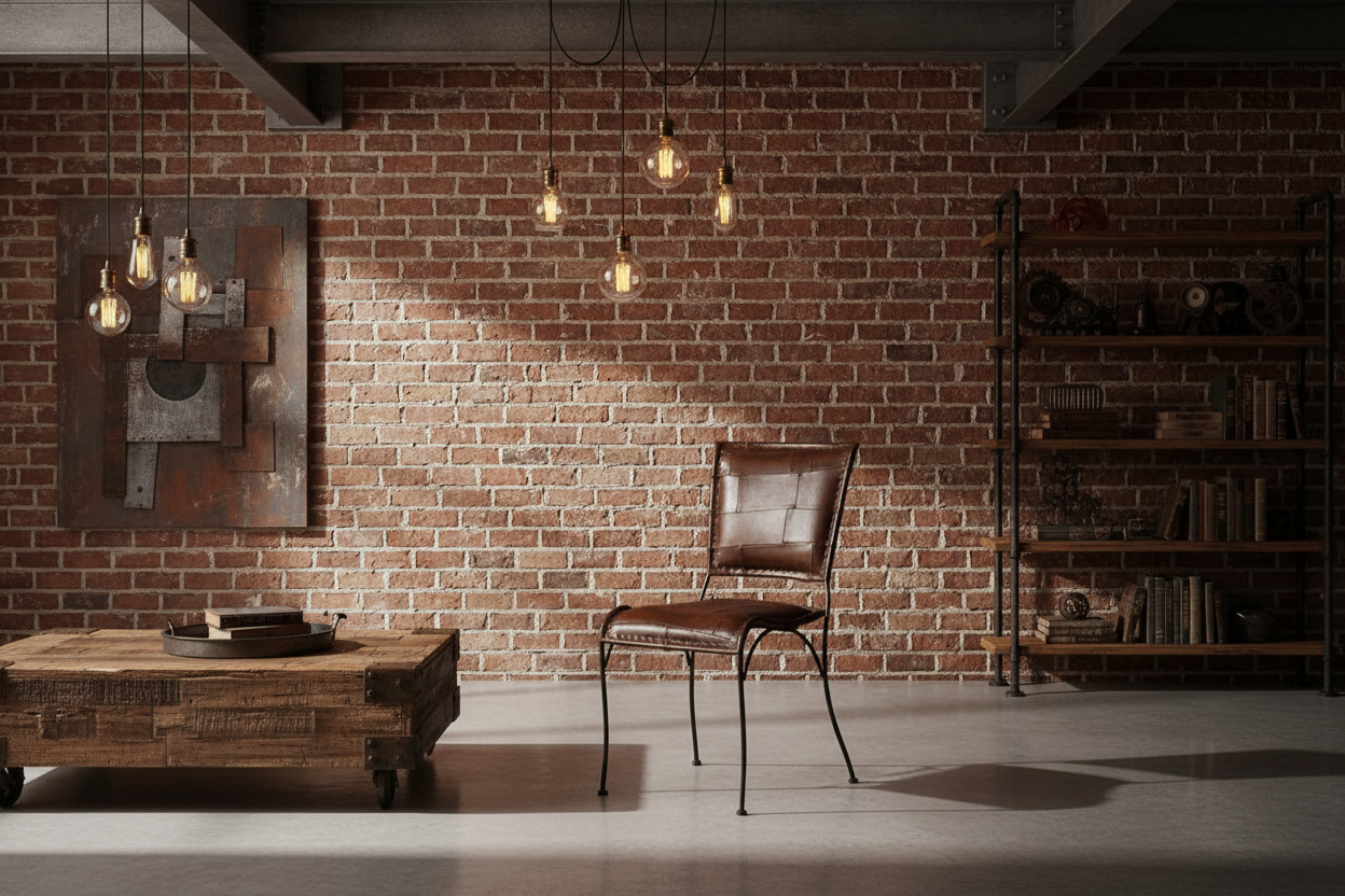 16" Brown Faux Leather Patchwork Side Chair