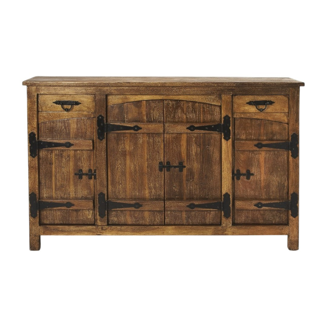 60" Brown Wood Two Drawer and Four Door Rustic Sideboard