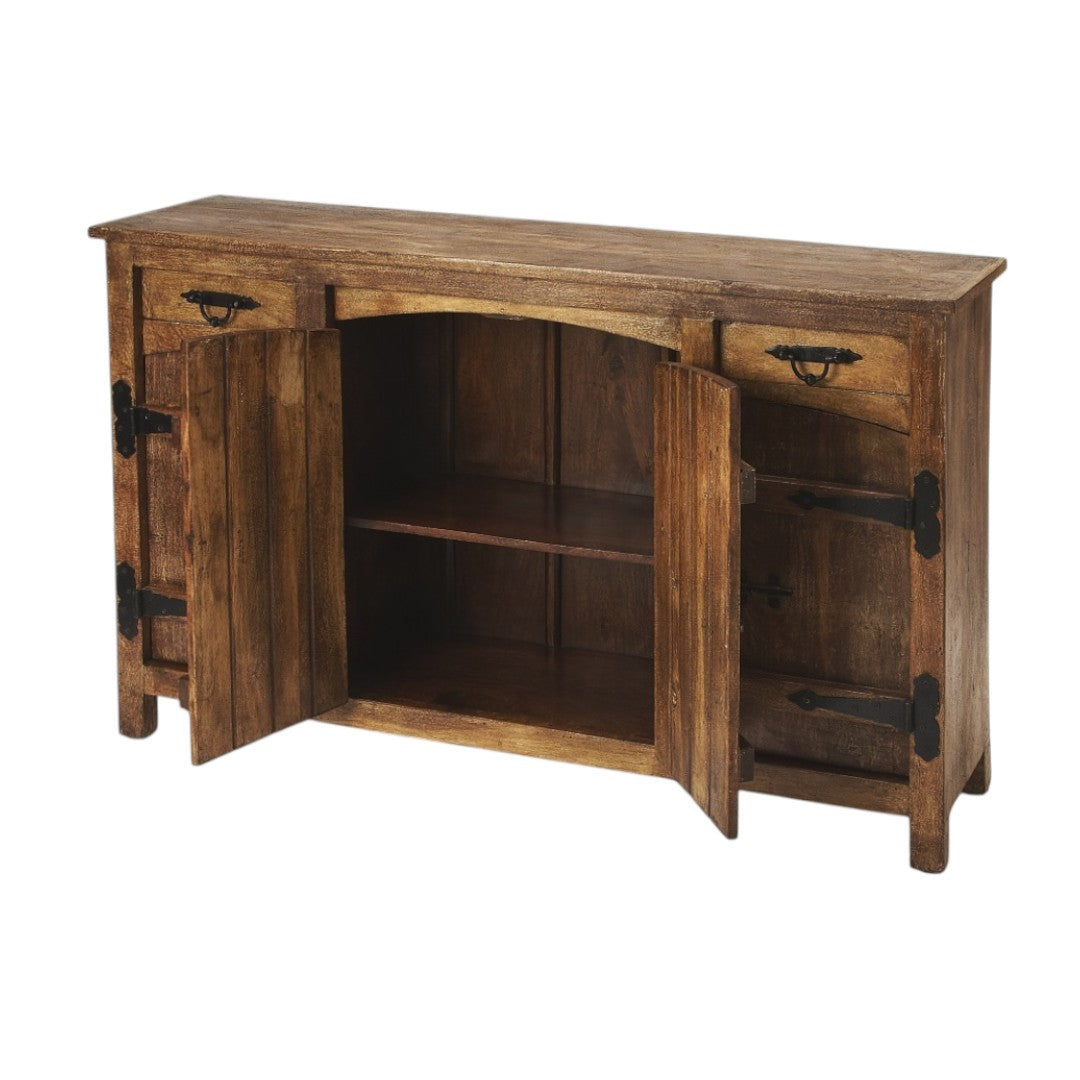 60" Brown Wood Two Drawer and Four Door Rustic Sideboard