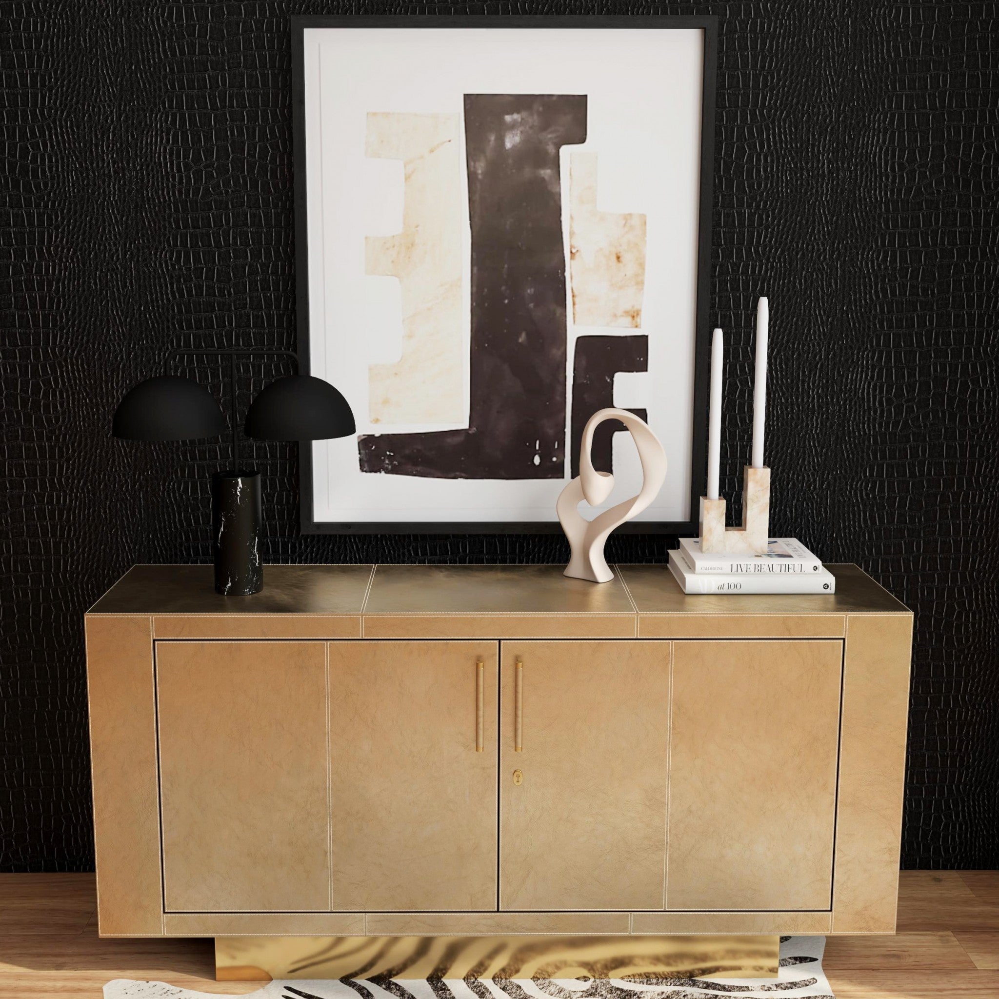 71" Gold Wood Sideboard