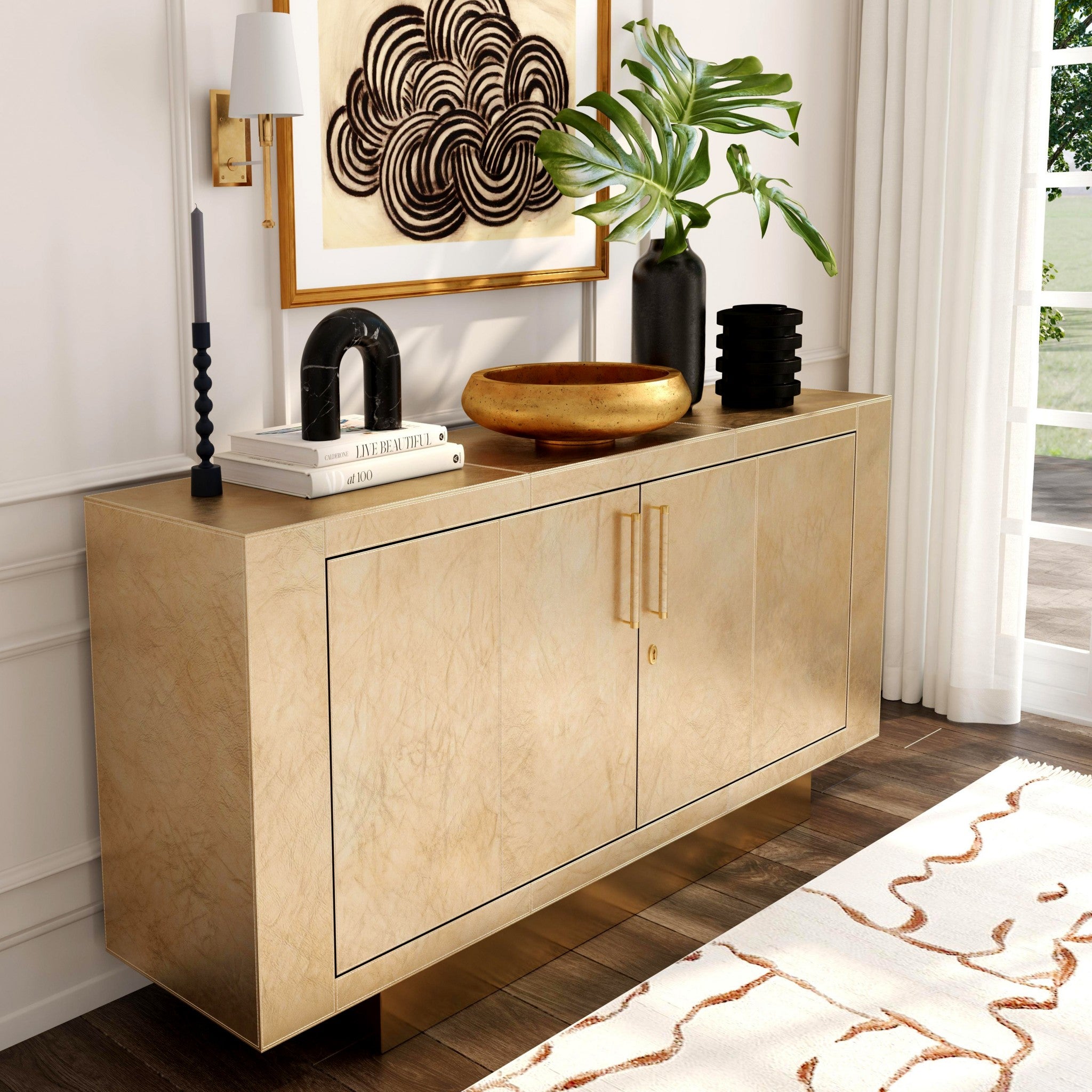 71" Gold Wood Sideboard