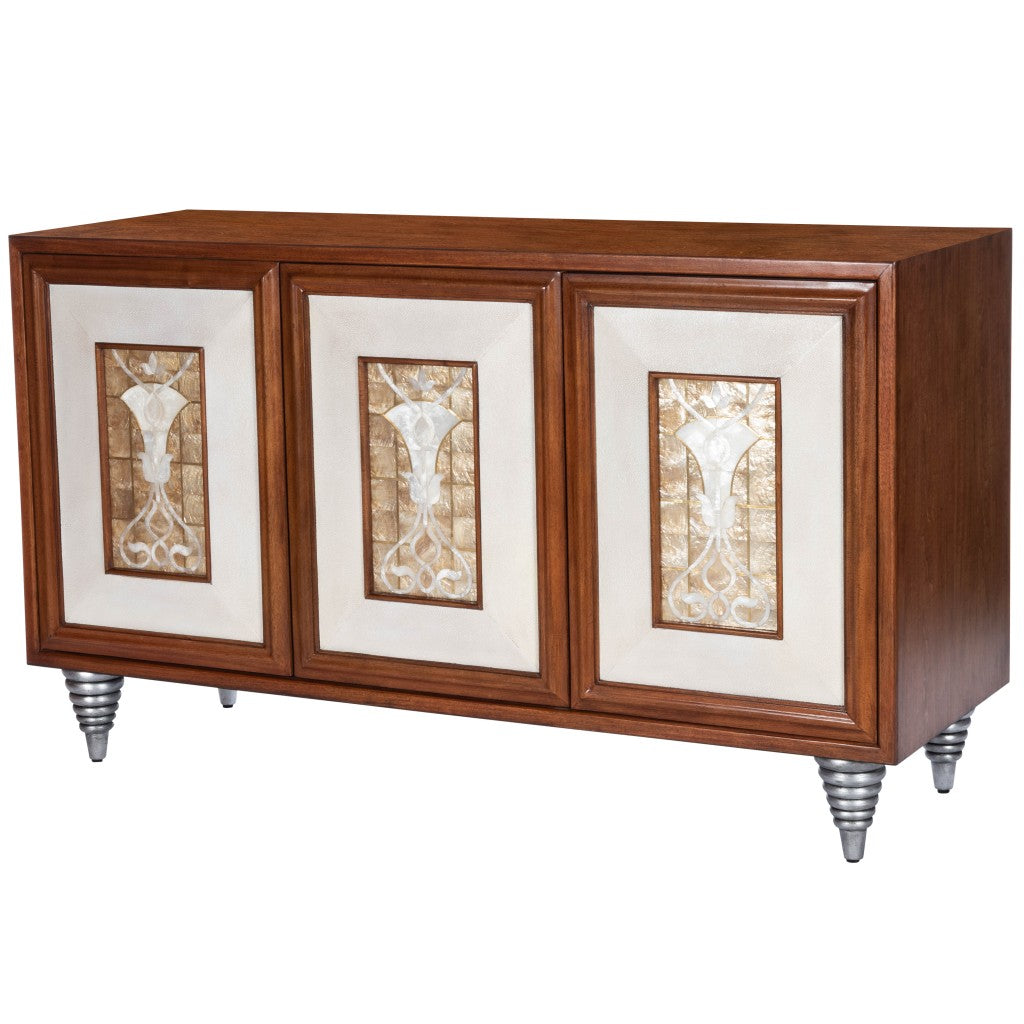 55" Wood and Shell Inlay Sideboard