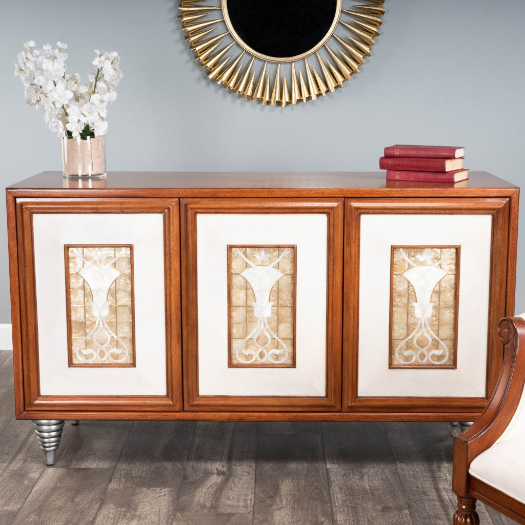 55" Wood and Shell Inlay Sideboard