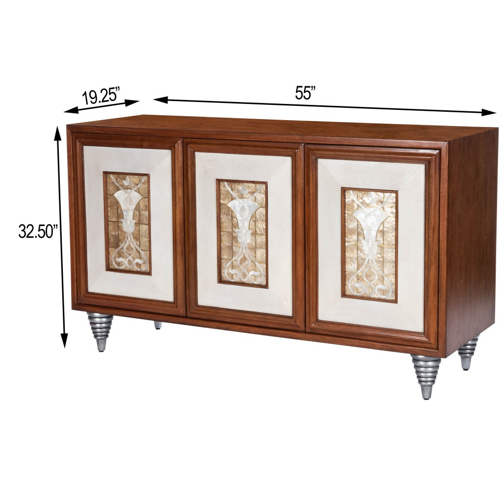 55" Wood and Shell Inlay Sideboard