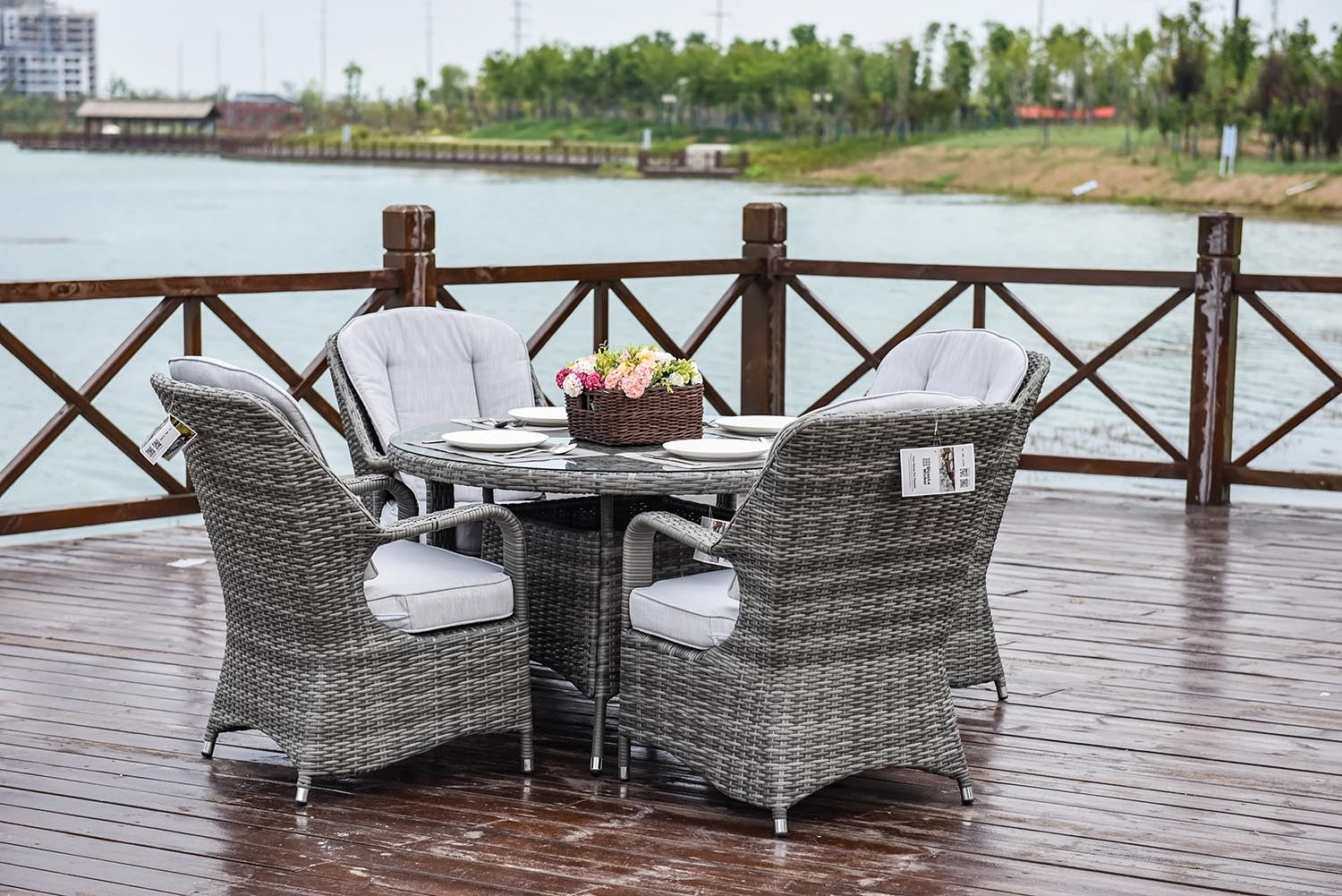 Five Piece Gray Outdoor Dining Set