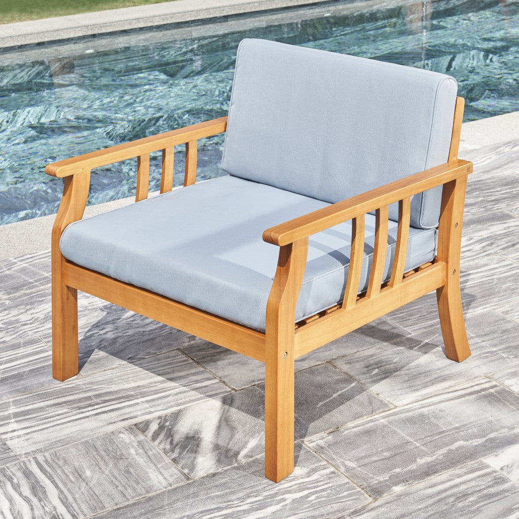 33" Aqua and Brown Wood Outdoor Accent Chair