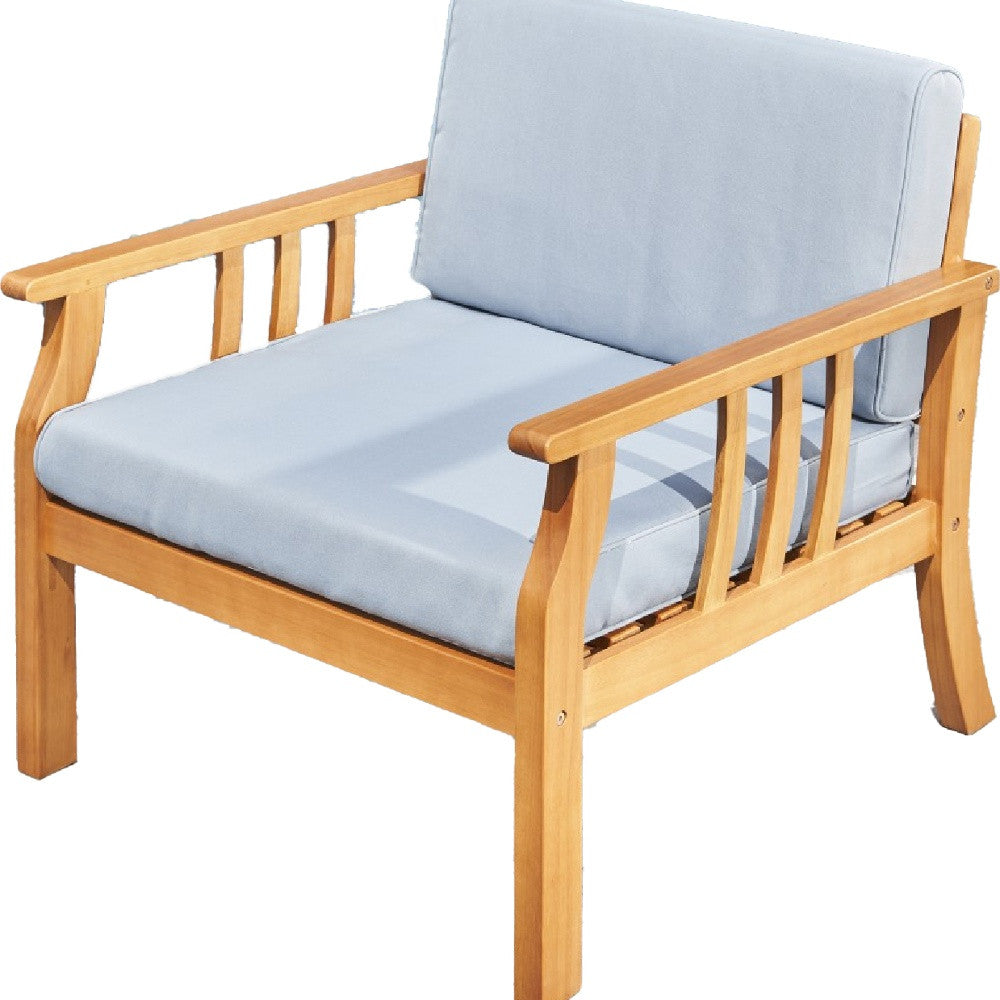 33" Aqua and Brown Wood Outdoor Accent Chair