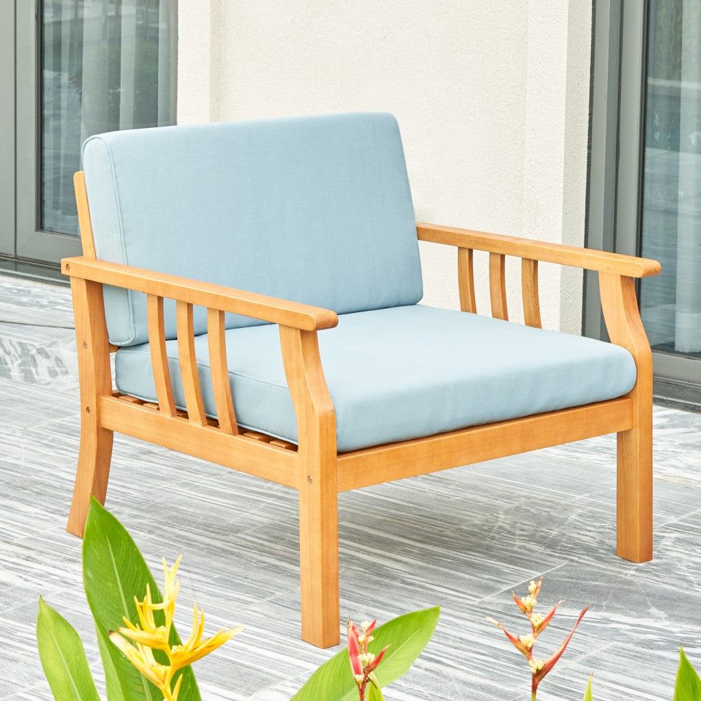 33" Aqua and Brown Wood Outdoor Accent Chair