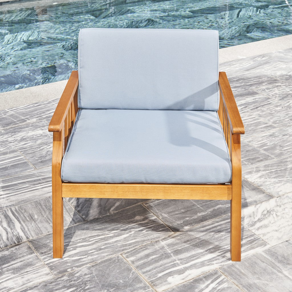 33" Aqua and Brown Wood Outdoor Accent Chair