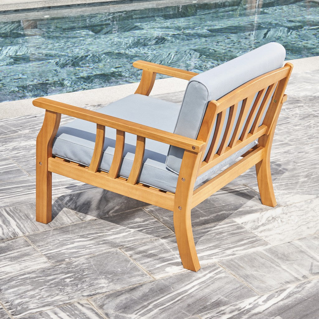 33" Aqua and Brown Wood Outdoor Accent Chair