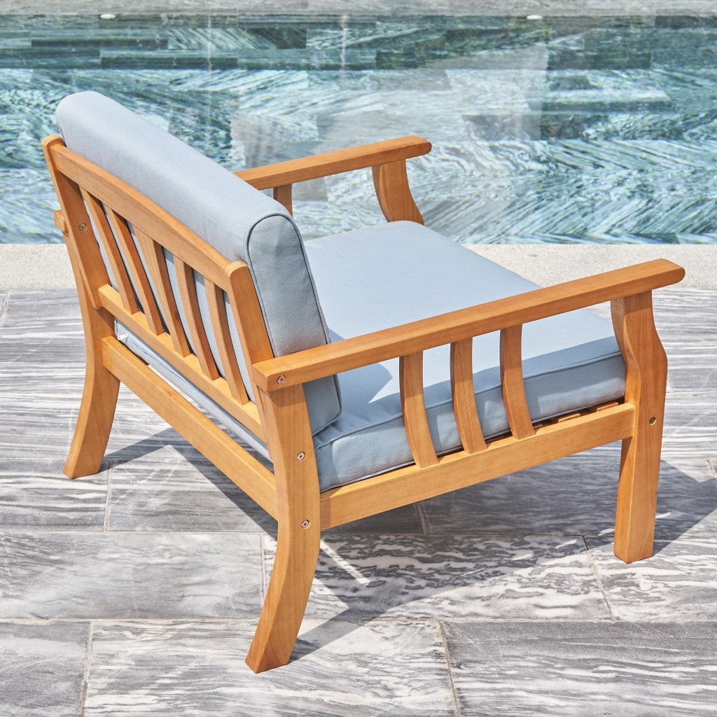 33" Aqua and Brown Wood Outdoor Accent Chair