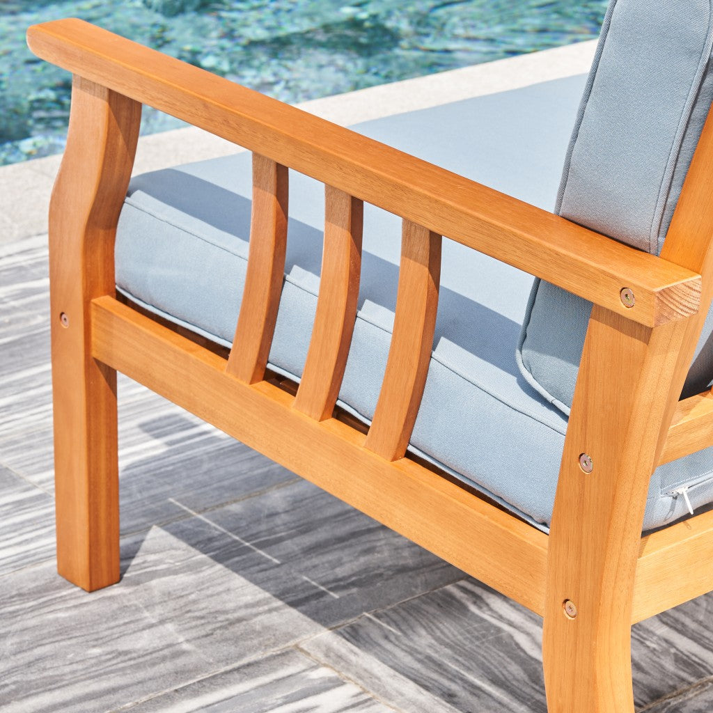 33" Aqua and Brown Wood Outdoor Accent Chair