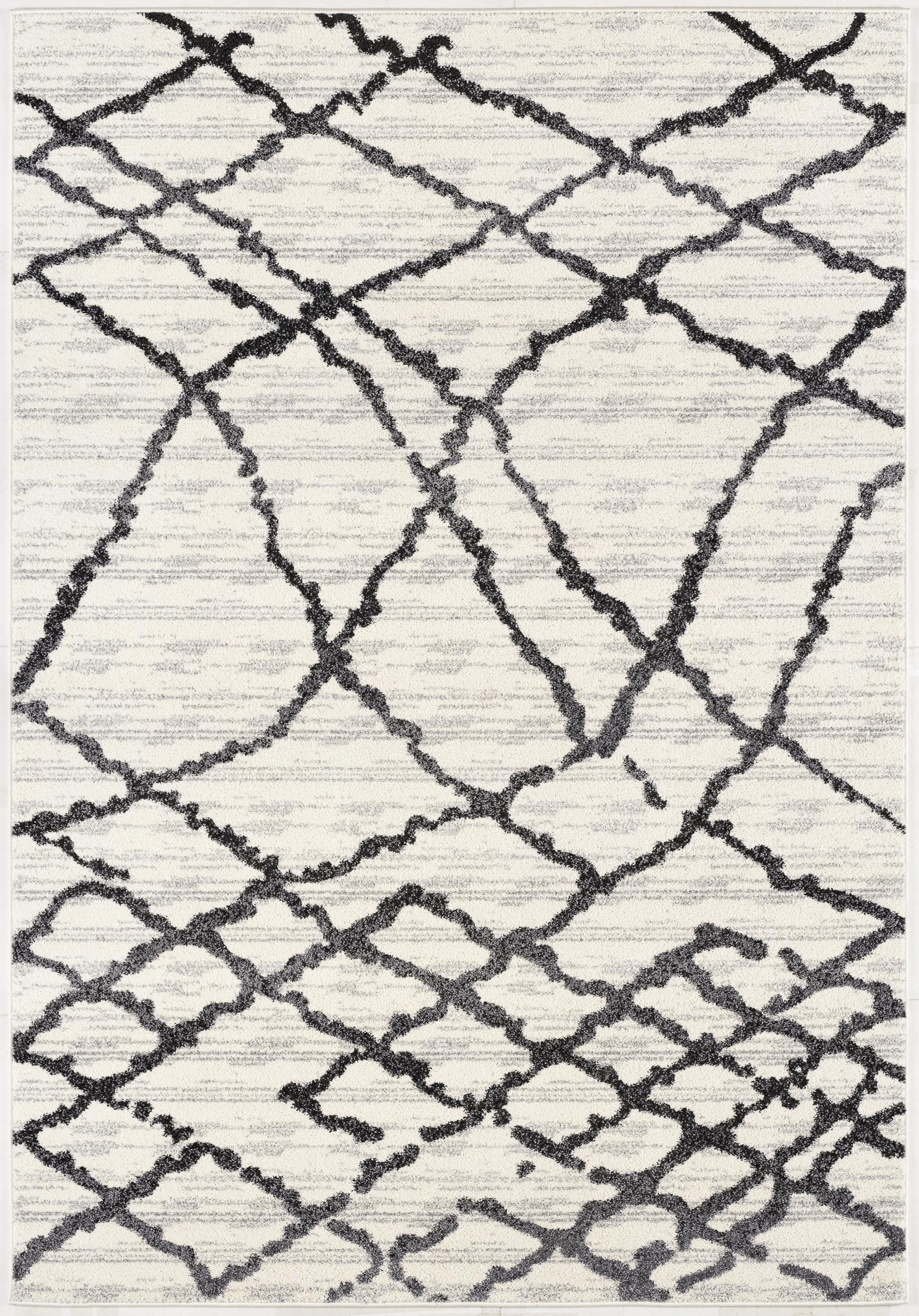 White and Black Jagged Lines Area Rug