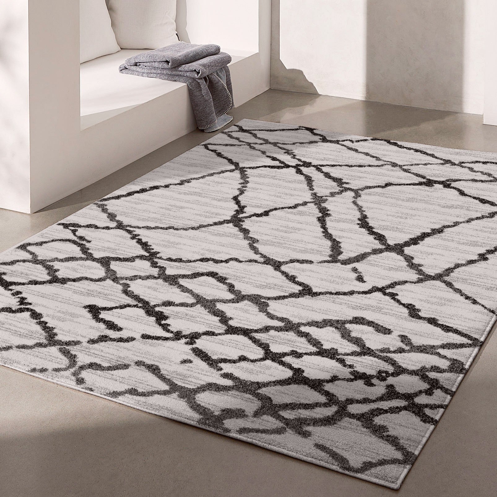 White and Black Jagged Lines Area Rug