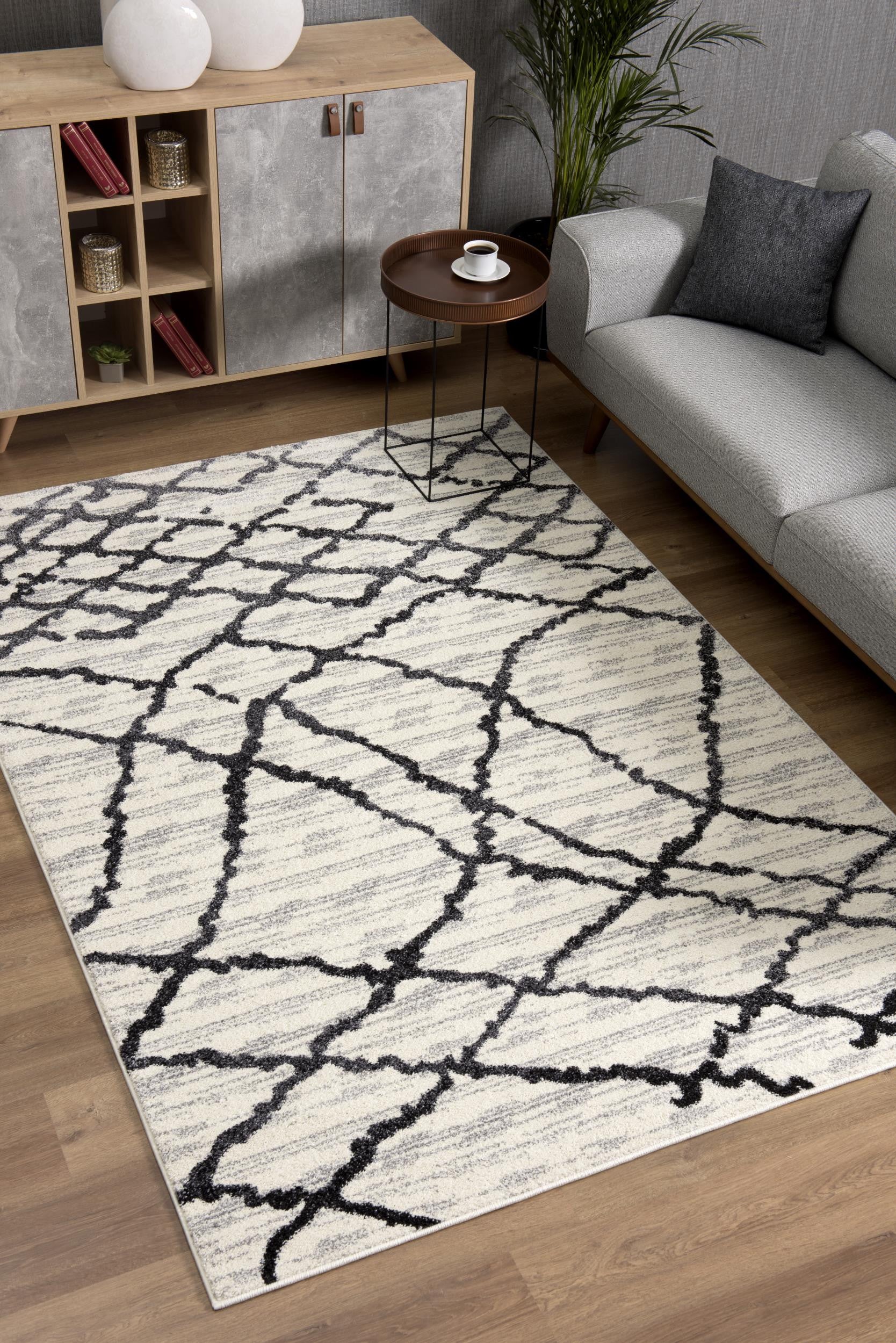 White and Black Jagged Lines Area Rug