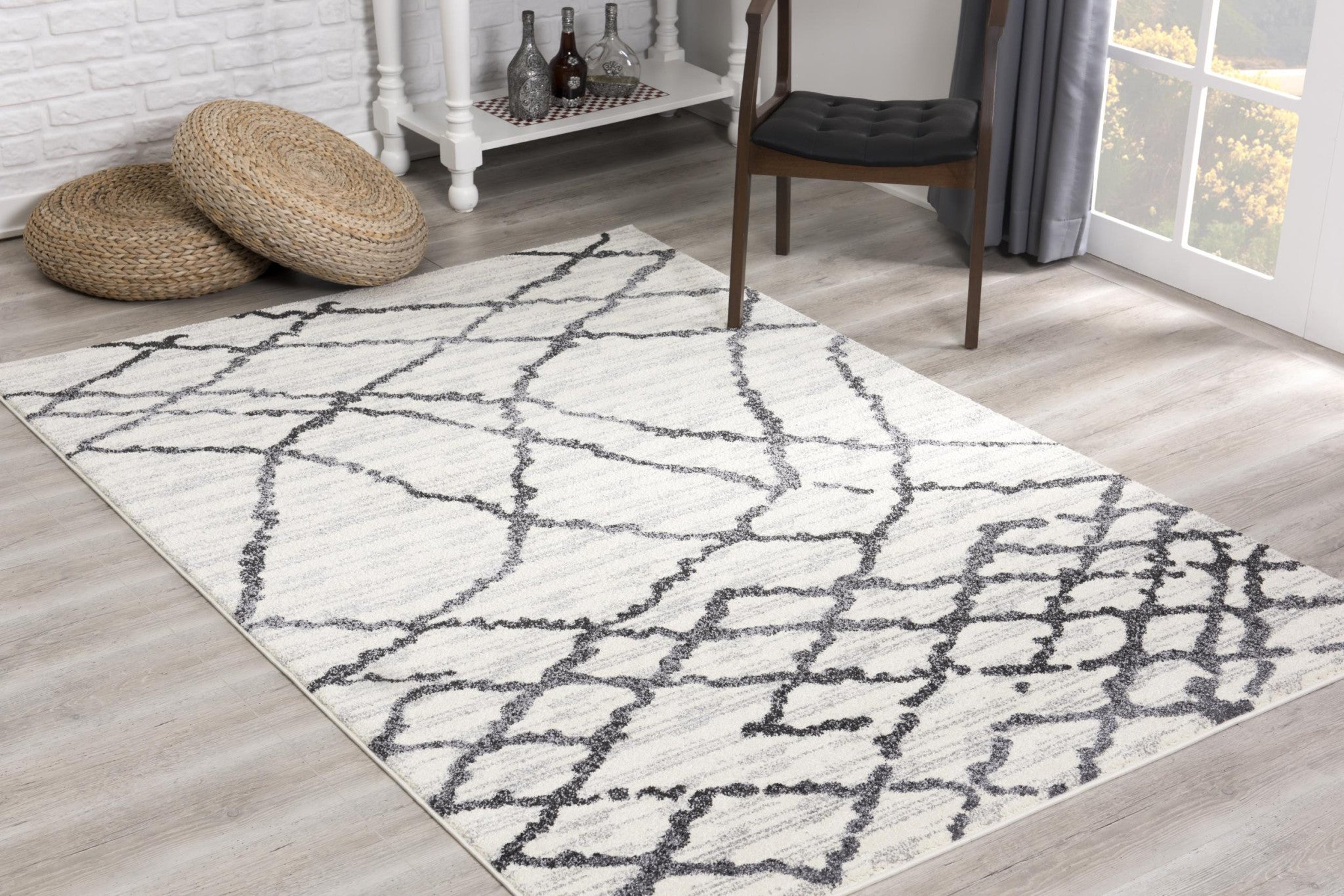 White and Black Jagged Lines Area Rug