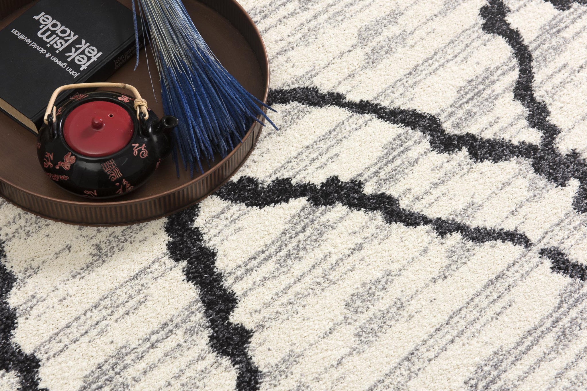 White and Black Jagged Lines Area Rug