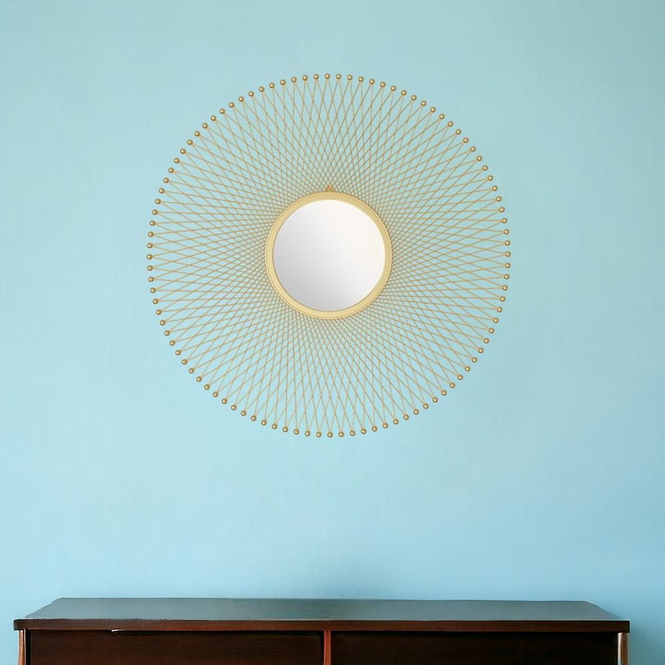 35" Gold Round Pin Framed Mirror