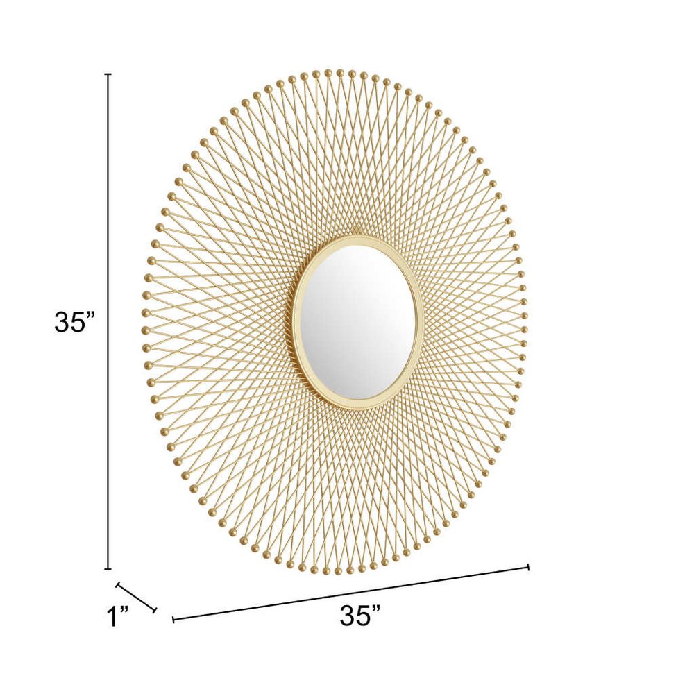 35" Gold Round Pin Framed Mirror