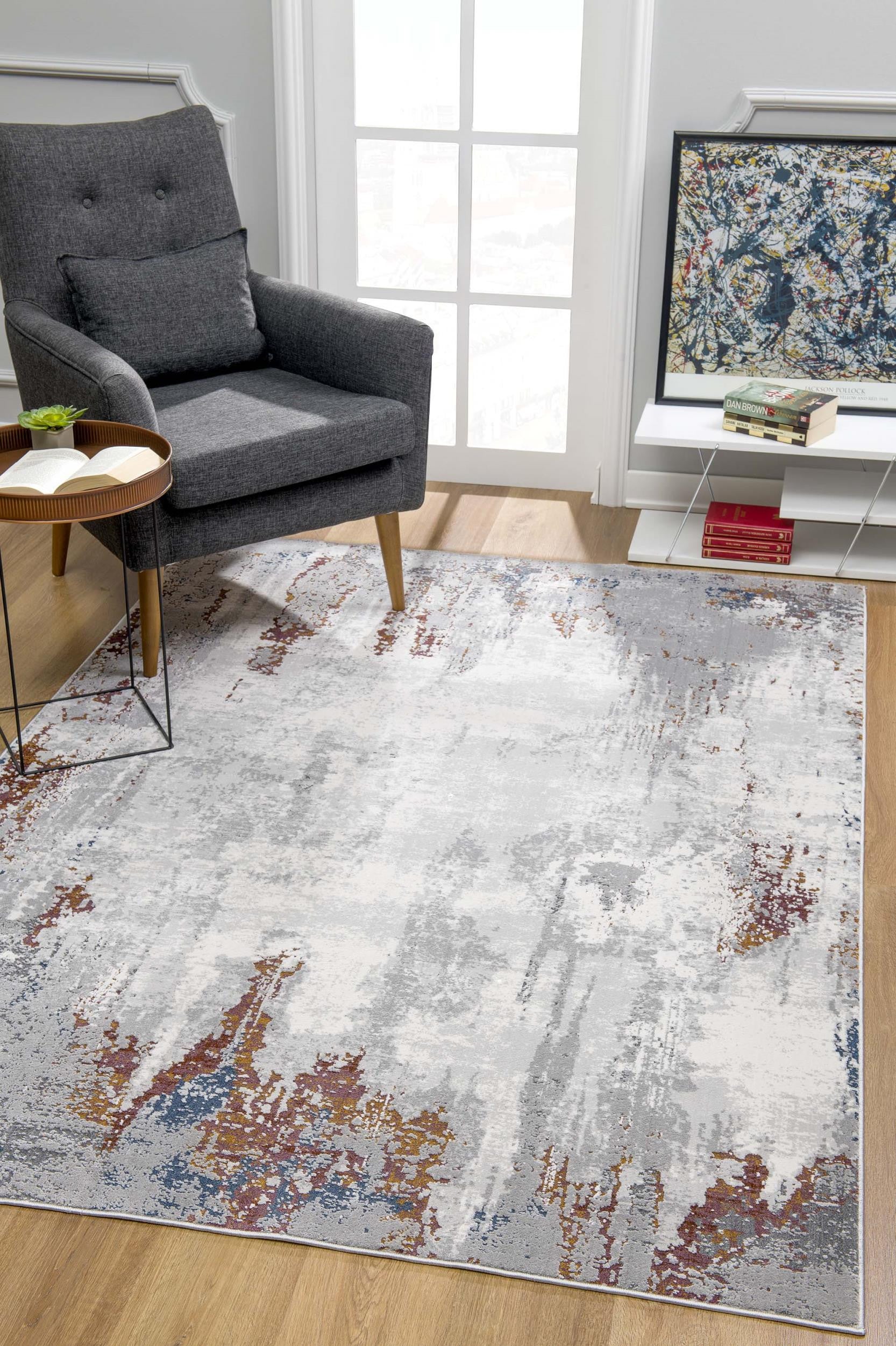 Gray and Ivory Faded Center Abstract Area Rug